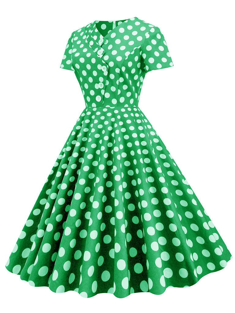 Polka Dots V Neck 1950S Dress
