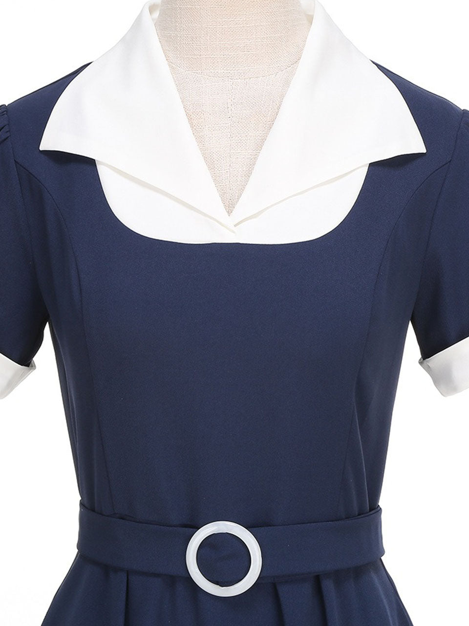 Sweet Navy Sailor Collar Short Sleeve Swing Vintage Dress