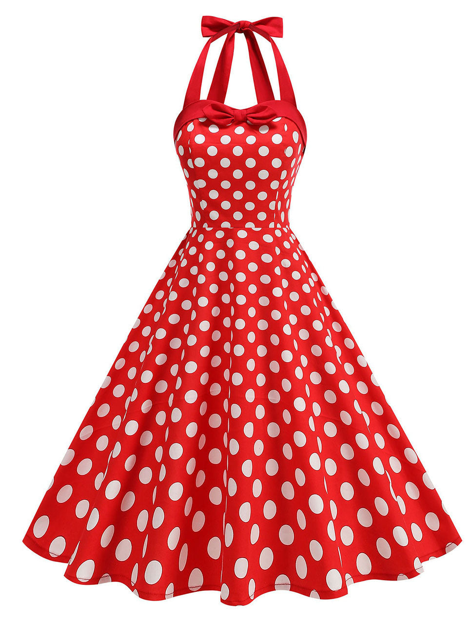 1950s Vintage Polka Dot Halter Rockabilly Swing Dress