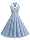 1950s Vintage Peter Pan Collar Sleeveless Retro Swing Dress