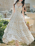 Vintage White Polka Dots Spaghetti Strap Maxi Dress