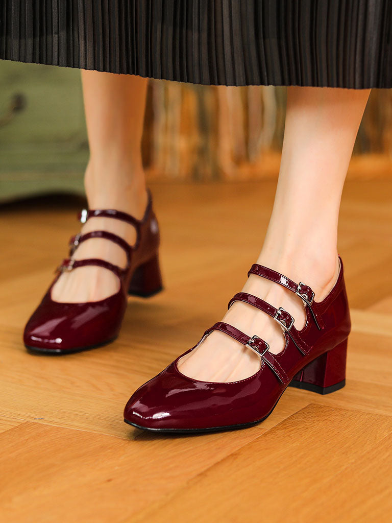 Chunky Heel Mary Jane Square Toe Leather Vintage Shoes