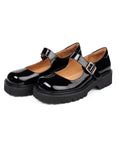 Black Platform Shoes Square Toe Leather Vintage Shoes