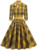 Big BowKnot Plaid 3/4 Sleeve 1950S Vintage Dress