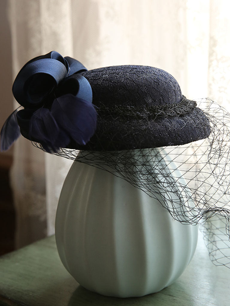 Big Bow Long Tulle Vintage Lace 1950S Hat