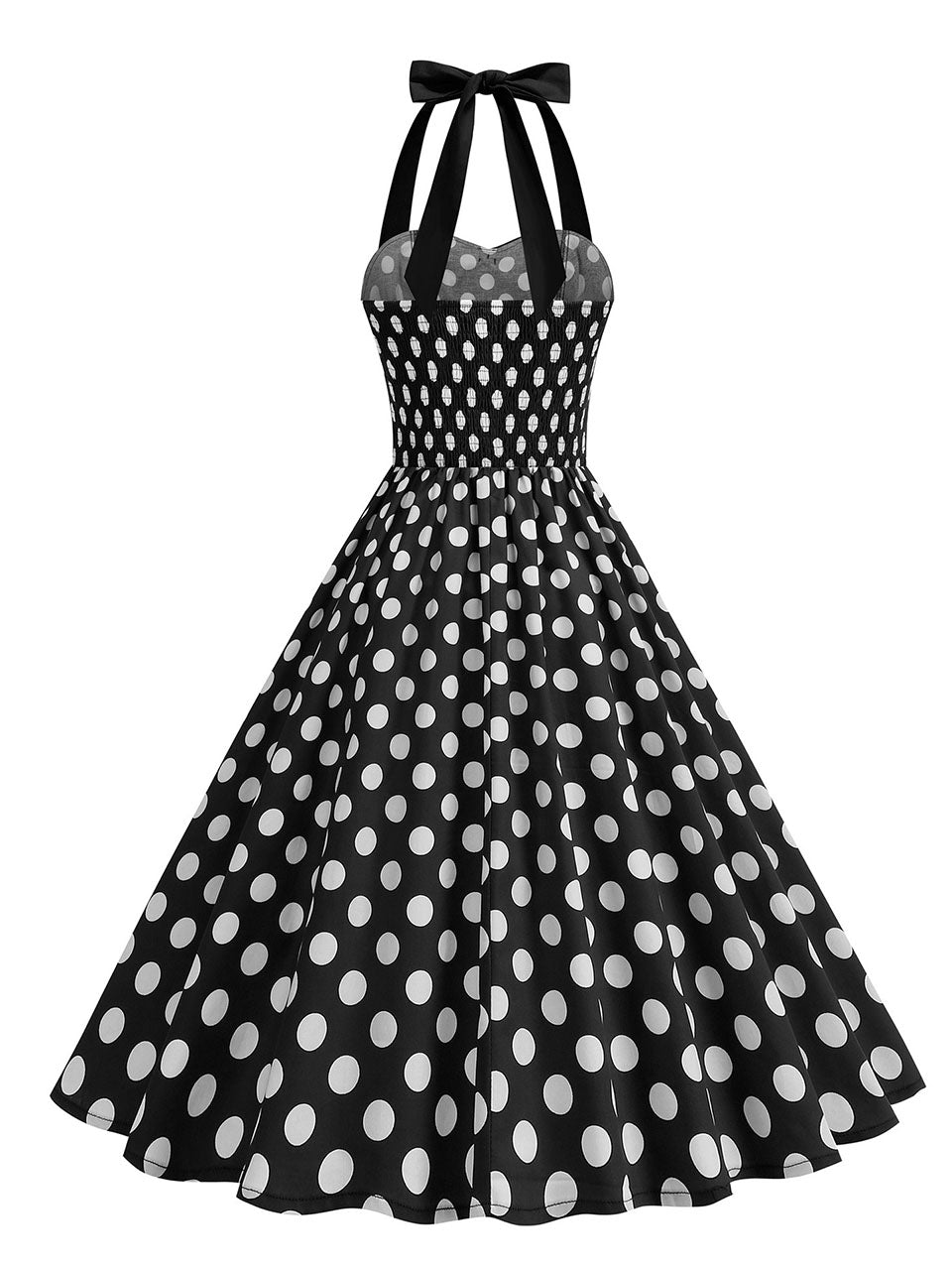 1950s Vintage Polka Dot Halter Rockabilly Swing Dress