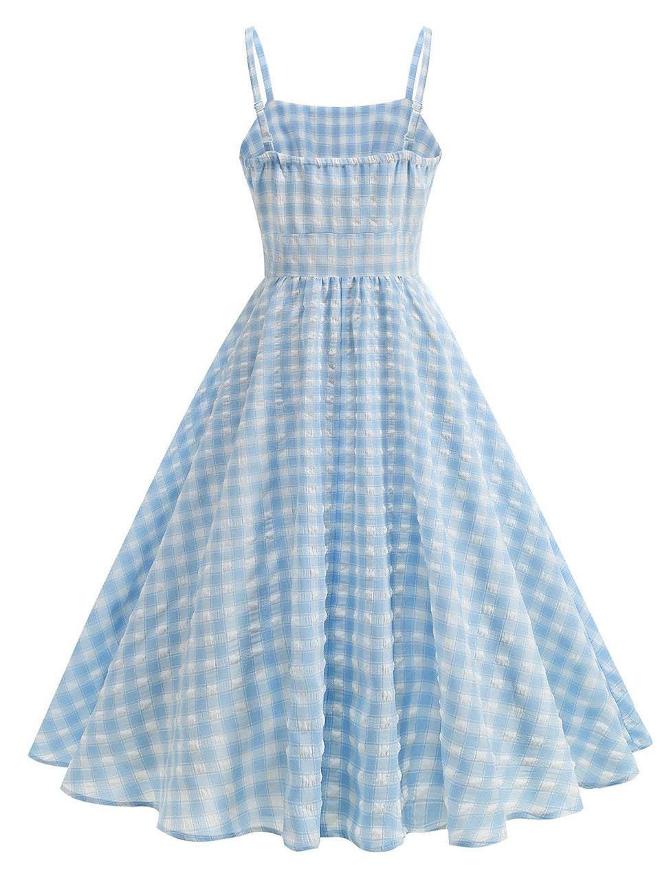 Blue And White Plaid Strap Classis Style 1950S Vintage Dress Set