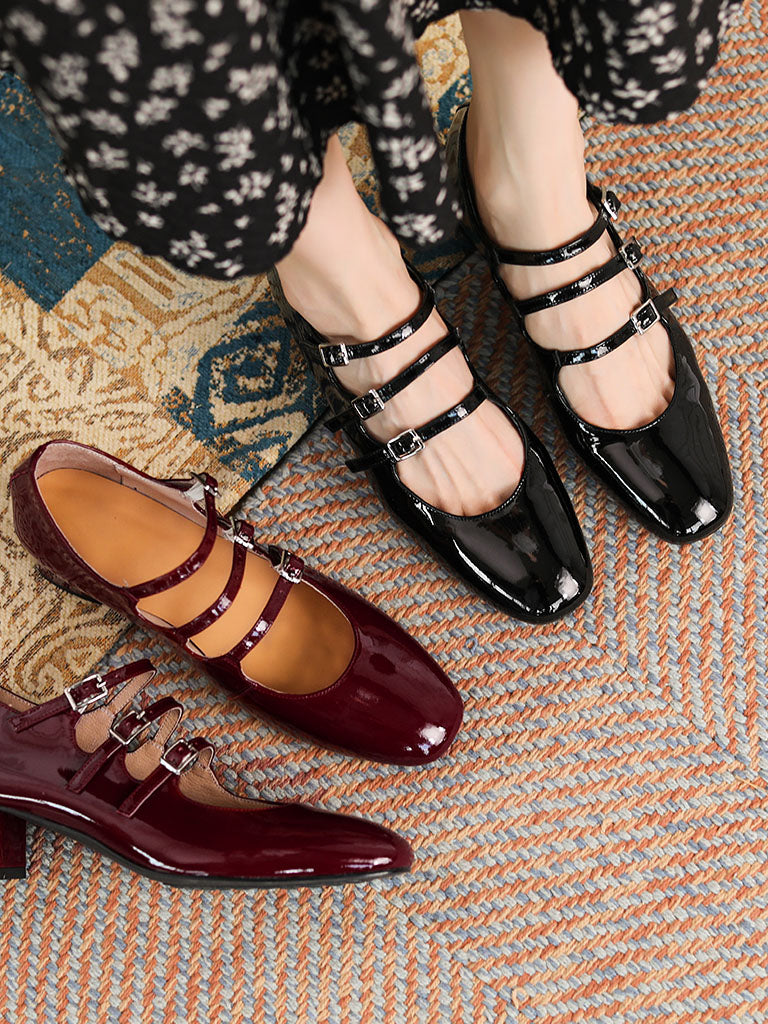 Chunky Heel Mary Jane Square Toe Leather Vintage Shoes
