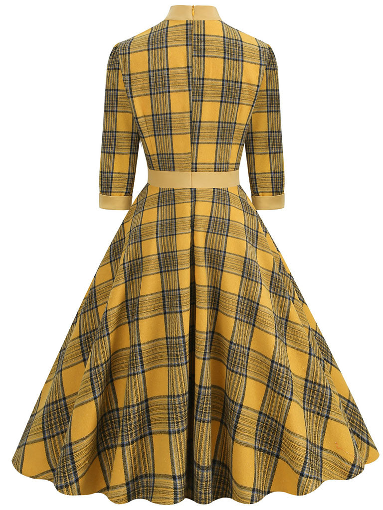 Big BowKnot Plaid 3/4 Sleeve 1950S Vintage Dress