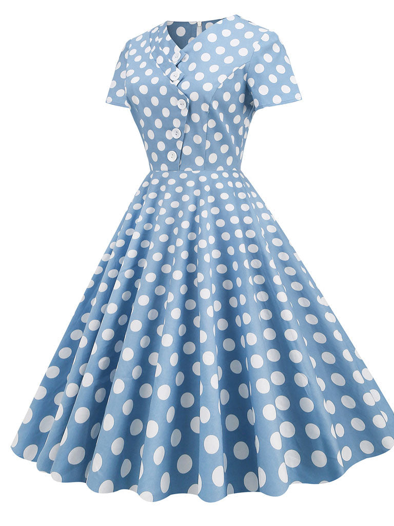 Polka Dots V Neck 1950S Dress