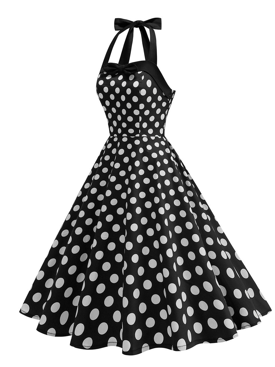 1950s Vintage Polka Dot Halter Rockabilly Swing Dress