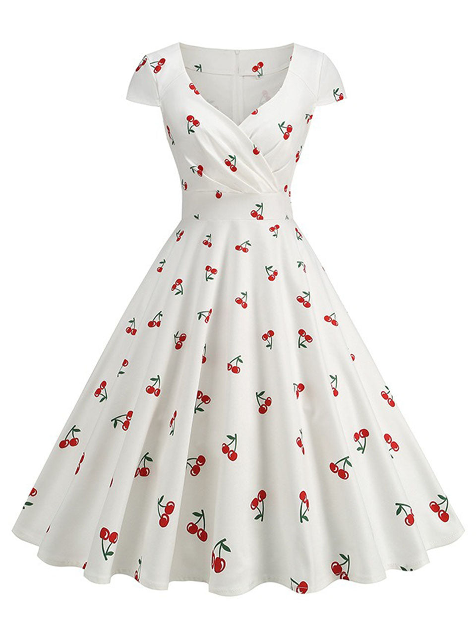 Vintage 1950s Lemon Print Cap Sleeve V Neck Rockabilly Swing Dress