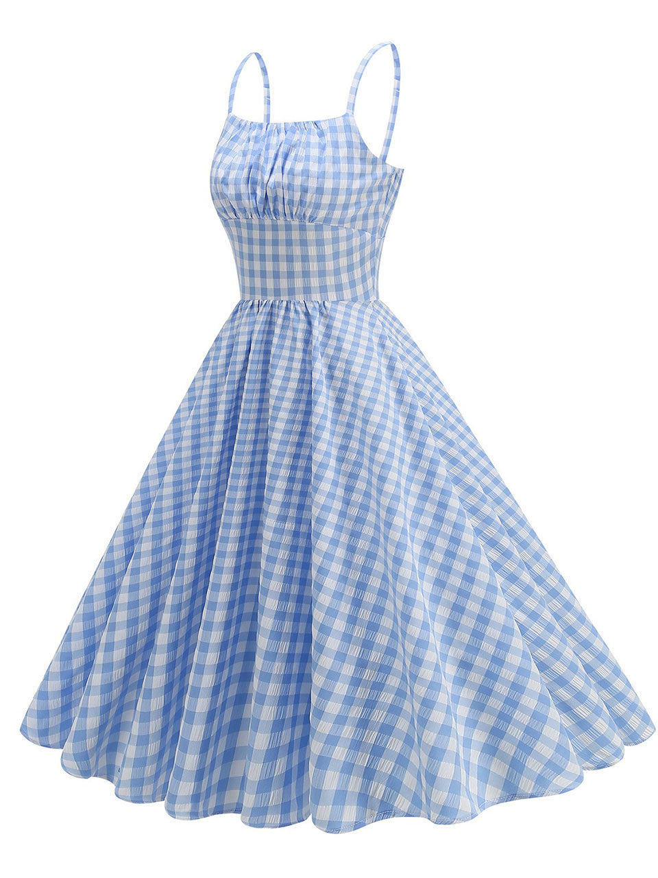 Blue And White Plaid Strap Classis Style 1950S Vintage Dress Set