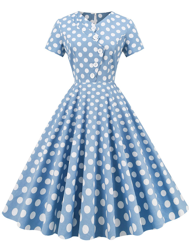 Polka Dots V Neck 1950S Dress