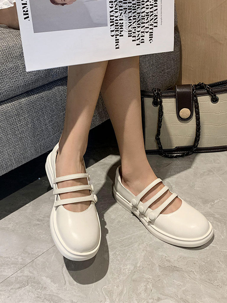 White Chunky Heel Mary Jane Square Toe Leather Vintage Shoes