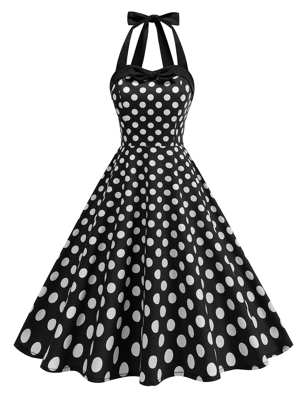 1950s Vintage Polka Dot Halter Rockabilly Swing Dress