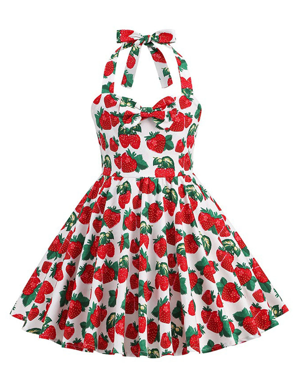 Kids Little Girls' Dress Bow Halter Strawberry Sleeveless Cotton 1950S Vintage Dress