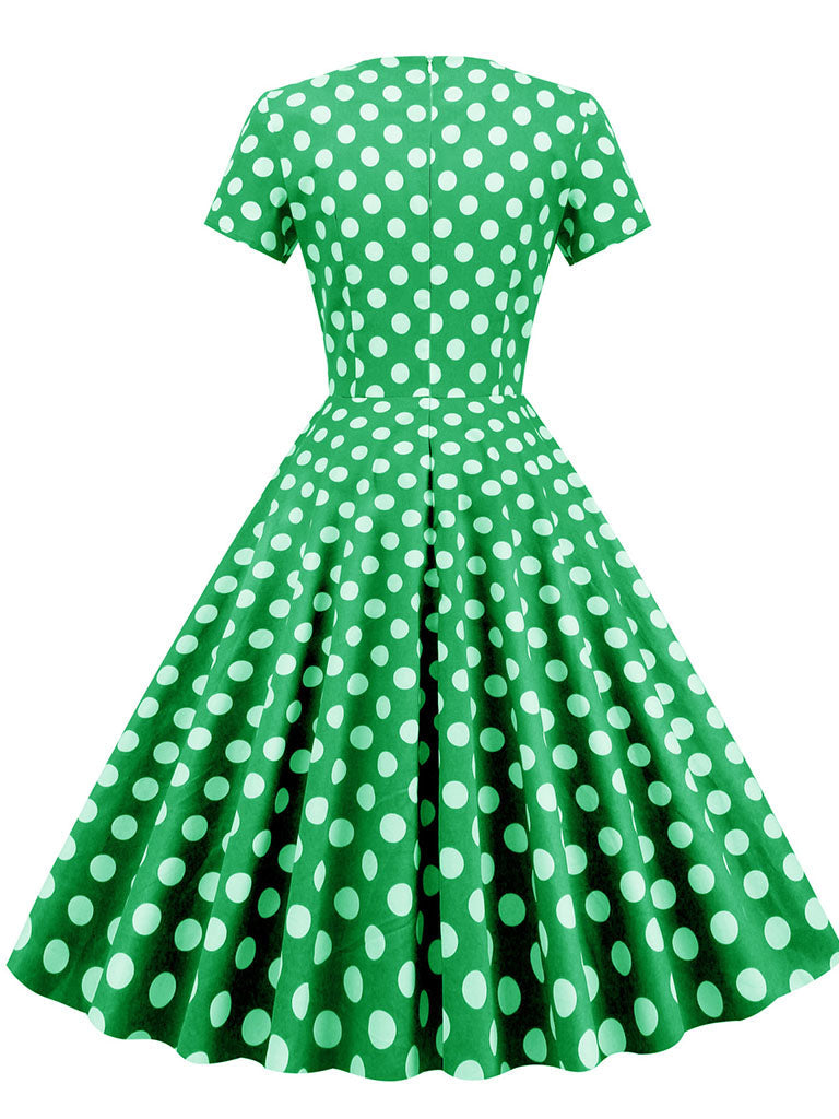 Polka Dots V Neck 1950S Dress