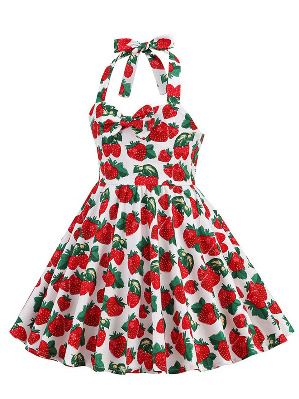 Kids Little Girls' Dress Bow Halter Strawberry Sleeveless Cotton 1950S Vintage Dress
