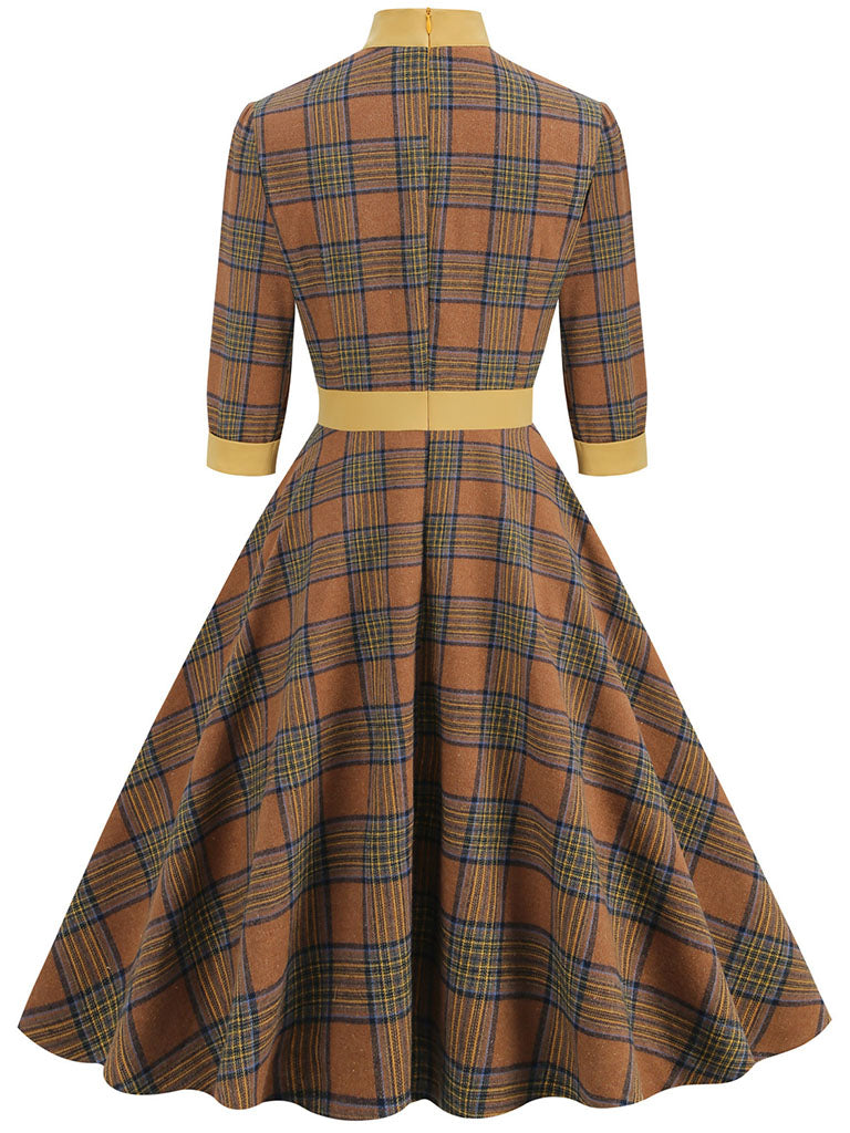 Big BowKnot Plaid 3/4 Sleeve 1950S Vintage Dress