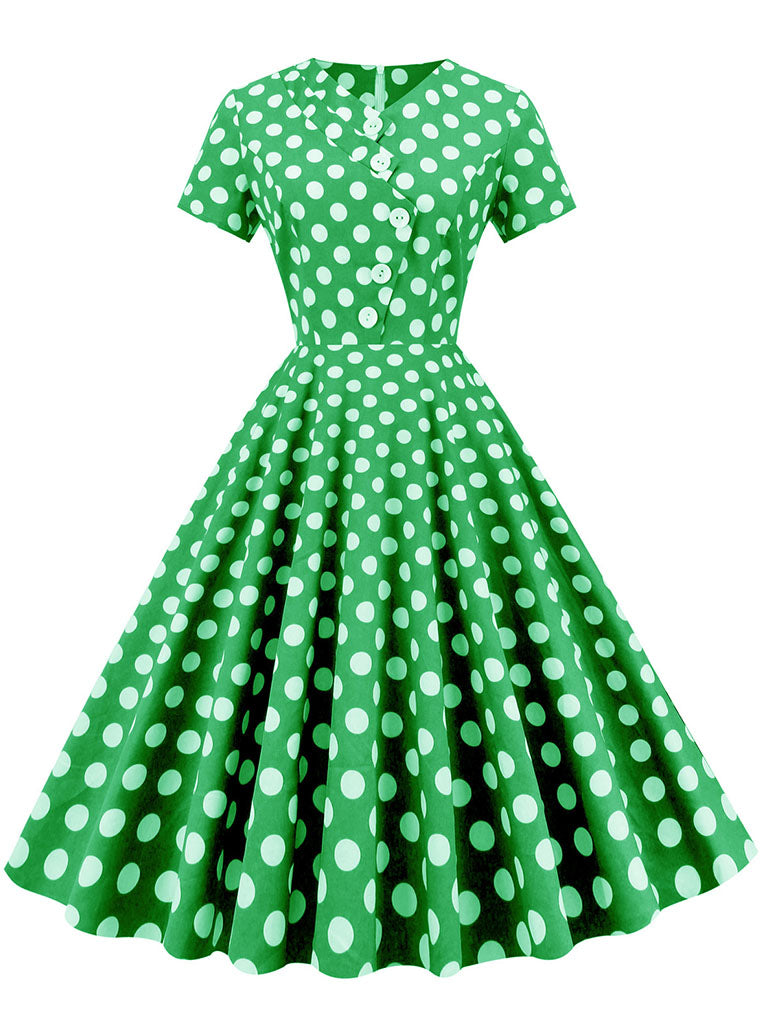Polka Dots V Neck 1950S Dress