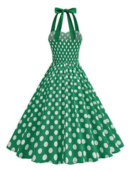 1950s Vintage Polka Dot Halter Rockabilly Swing Dress