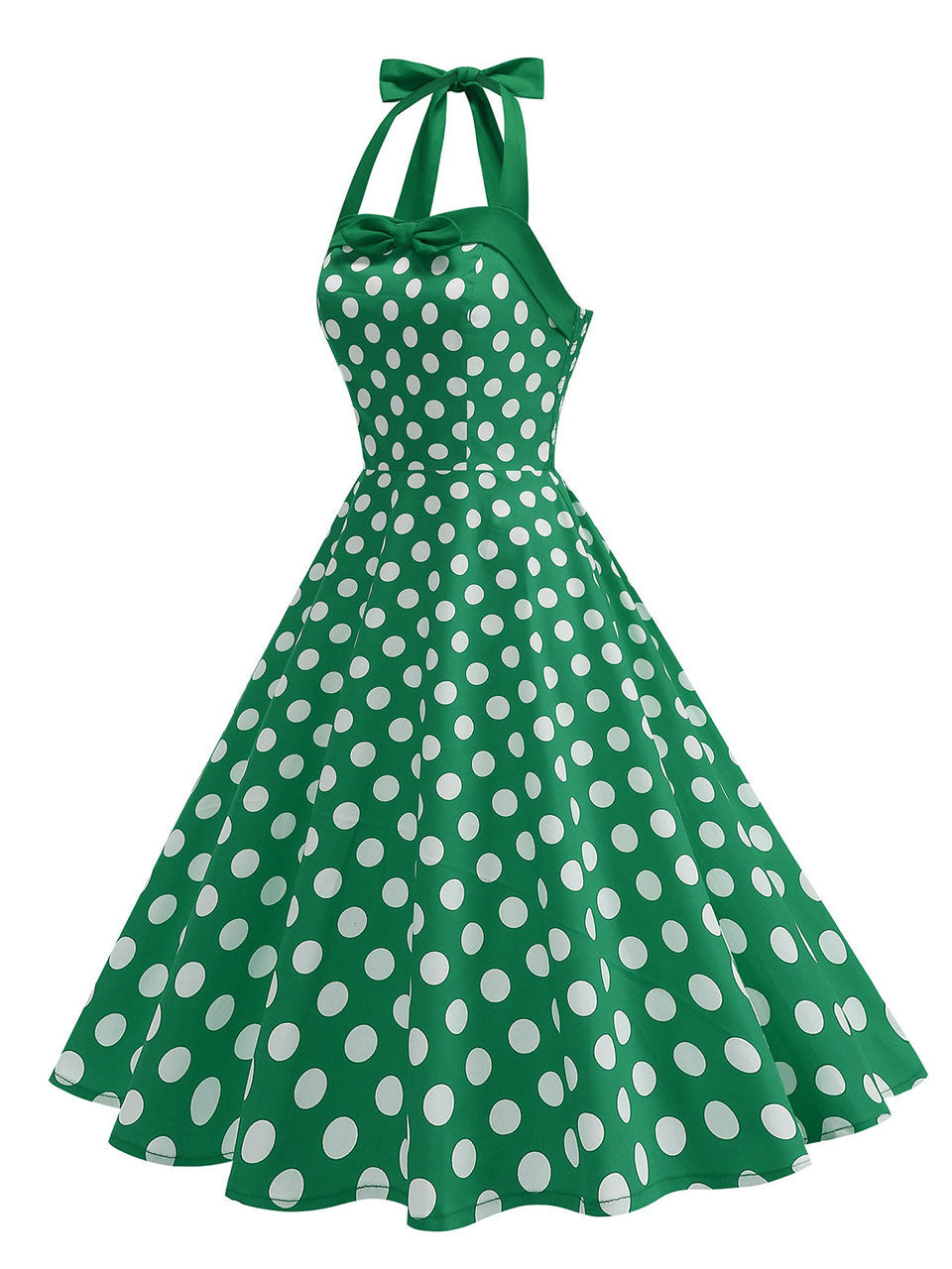 1950s Vintage Polka Dot Halter Rockabilly Swing Dress
