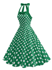 1950s Vintage Polka Dot Halter Rockabilly Swing Dress