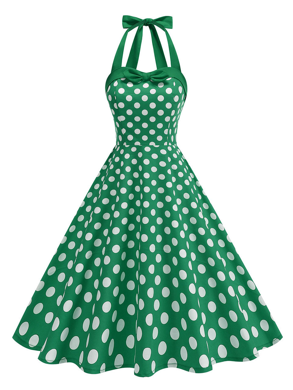 1950s Vintage Polka Dot Halter Rockabilly Swing Dress