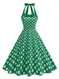 1950s Vintage Polka Dot Halter Rockabilly Swing Dress