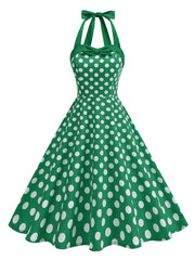 1950s Vintage Polka Dot Halter Rockabilly Swing Dress