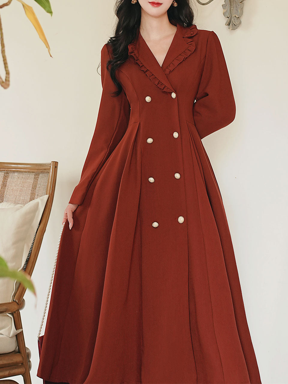 Grey Classic Vintage Lapel Double Layered Hem Swing Dress