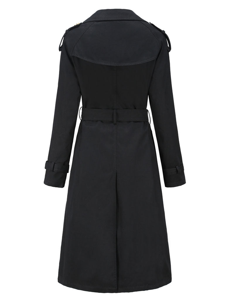 Trench Coat Going out Fall Winter Turndown Collar Button Waisted Solid Color Long Coat