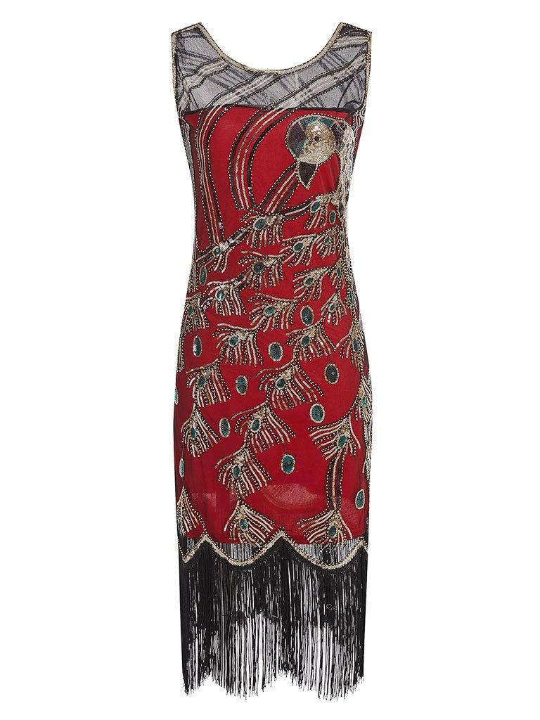 4 Colors 1920s Peacock Sequined Flapper Dress