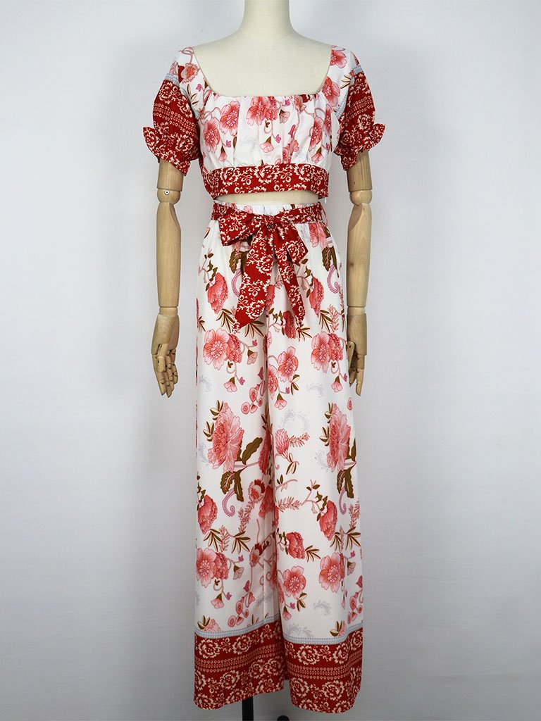2 Pieces Boho Outfits Cropped Floral Printed Beach Wear For Women