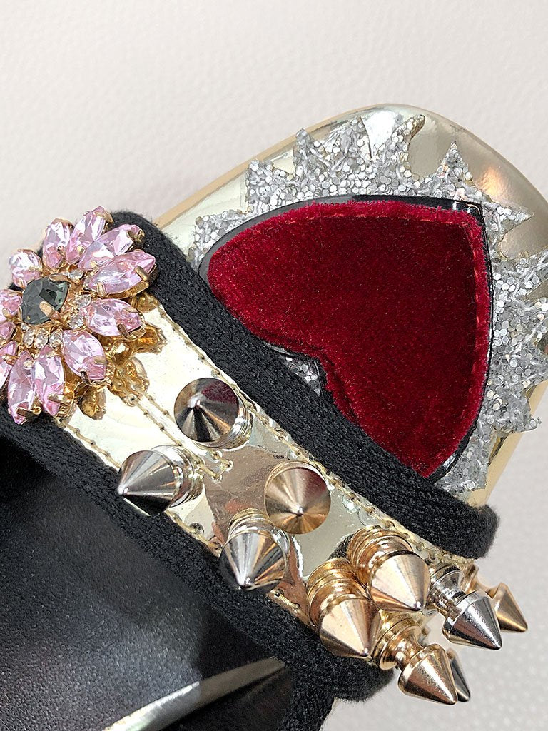 Sweet Heart Rivet Chunky Heel  Vintage Shoes