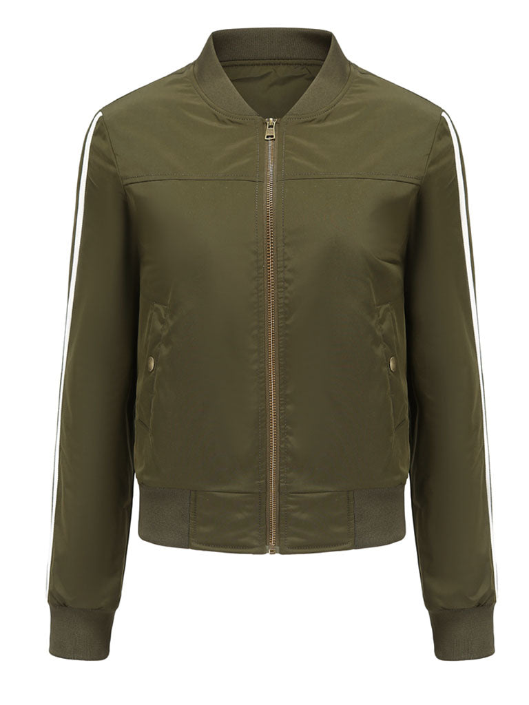 Pilot Style Jacket Daily Fall Winter Casual Solid Color Stand Collar Sporty Jacket