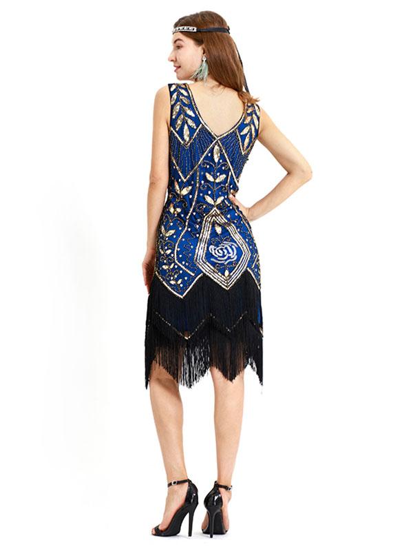 Wine Red 1920s V Neck Sequined Fringed Flapper Dres