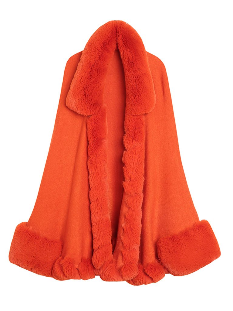 Poncho Sweater Faux Fur Coat Shawl Collar