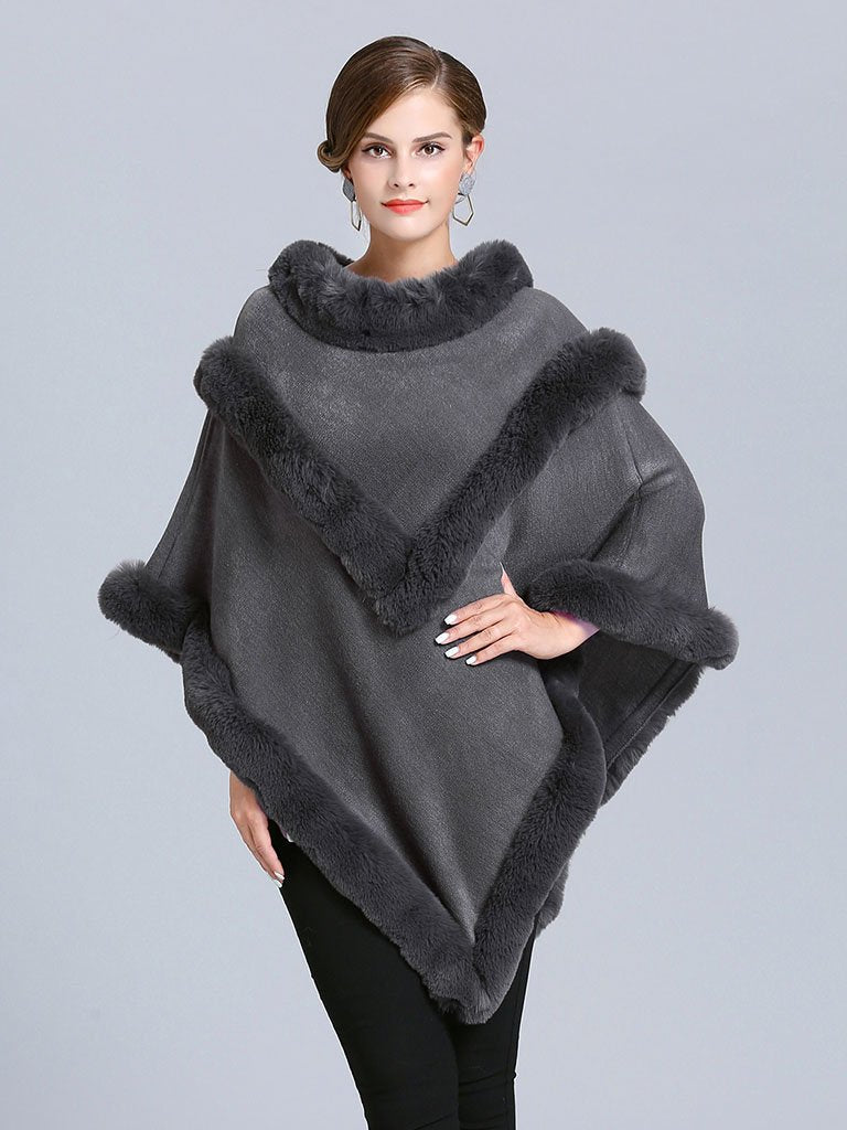 Coat Cape Peacoat Faux Fur Collar Poncho