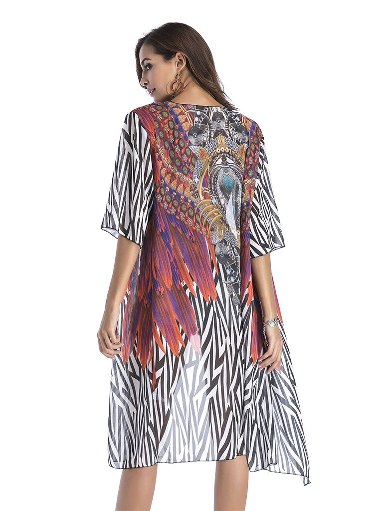 National Printed Long Kimono Cardigan Beach Tops Cover Ups