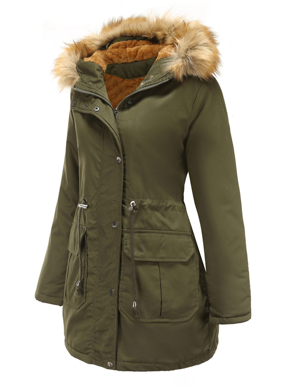 Coat Street Daily Winter Plush Long Coat Solid Color Oversized Fur Warm Coat