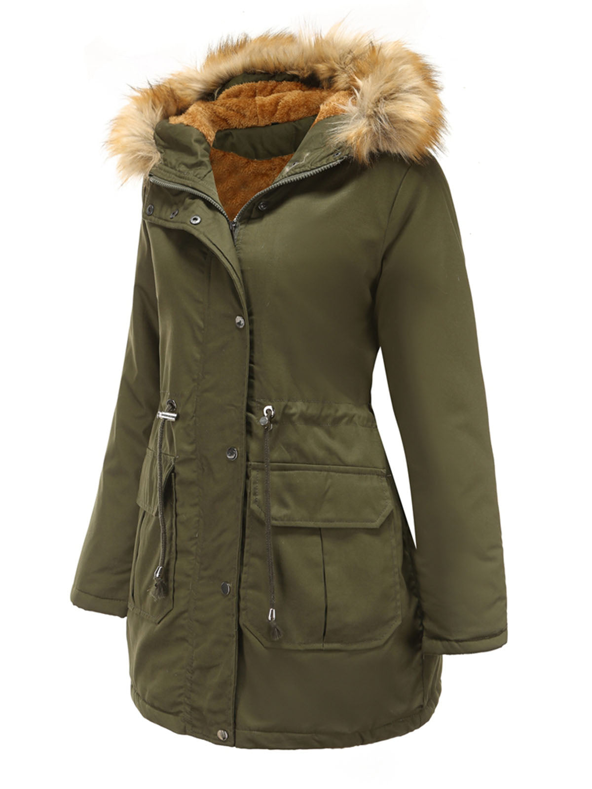 Coat Street Daily Winter Plush Long Coat Solid Color Oversized Fur Warm Coat