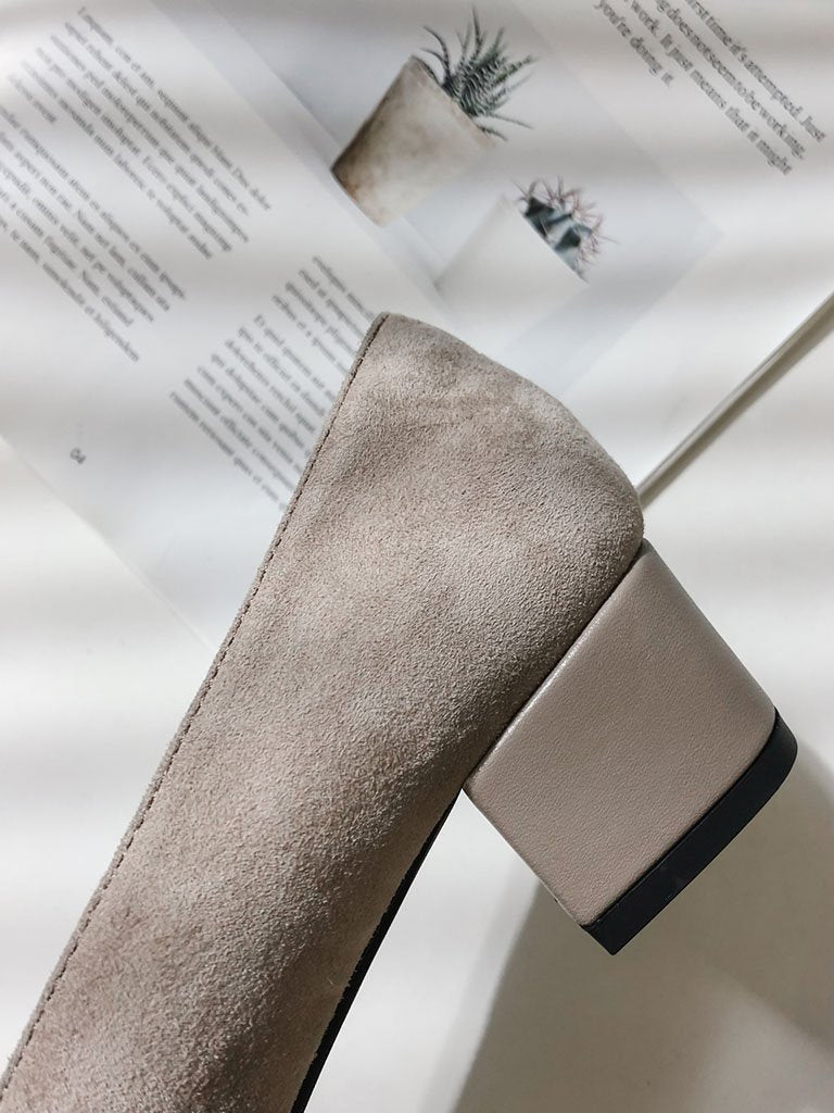 Handmade Chunky Heel  Square Toe Leather Vintage Shoes