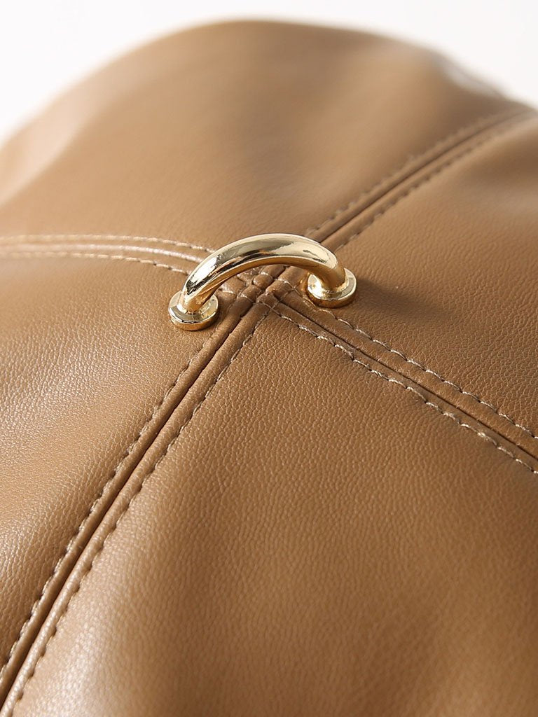 Faux Leather Beret Beanie Hat Cap
