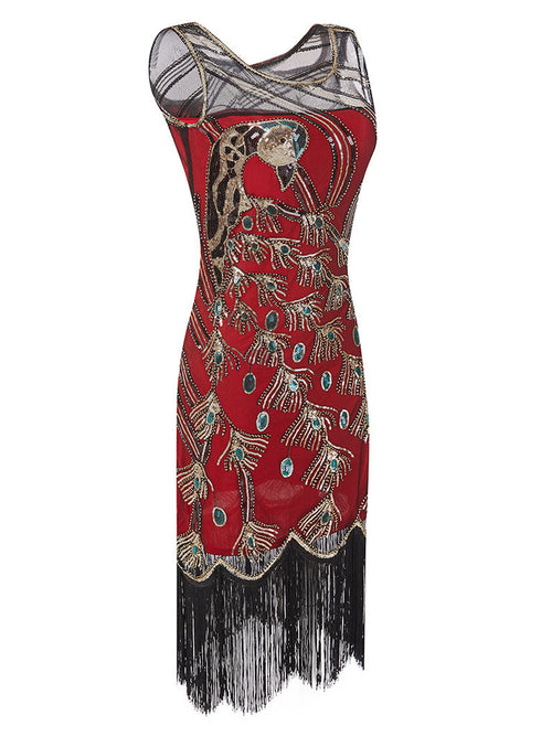 4 Colors 1920s Peacock Sequined Flapper Dress