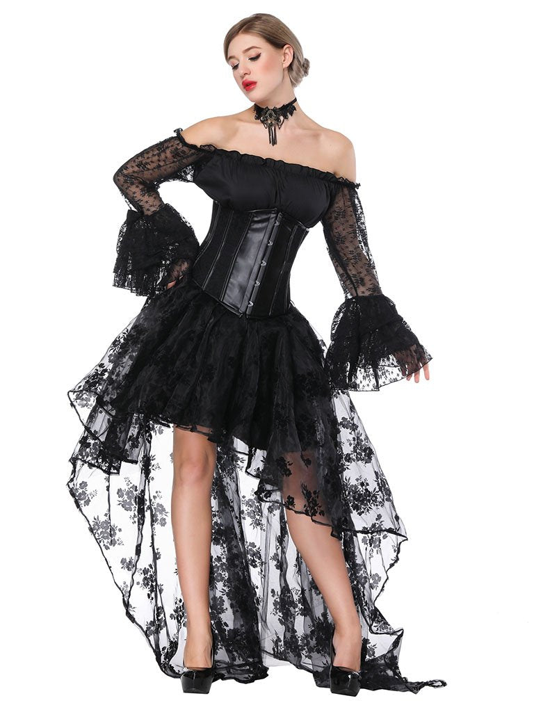 Gothic Costume Halloween  Lace  Top Corset And Asymmetrical Skirt