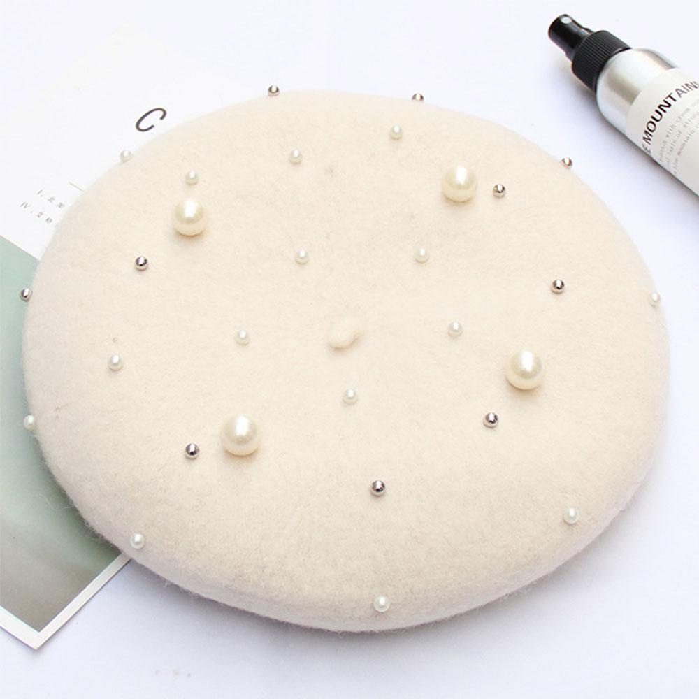 Pearl Stars Wool Felt Beret Hat Cap