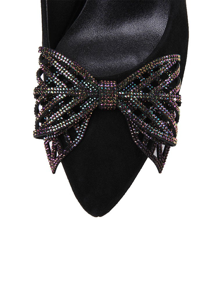 10.5CM Bow High Heel Platform Pointed Toe Leather Shoes