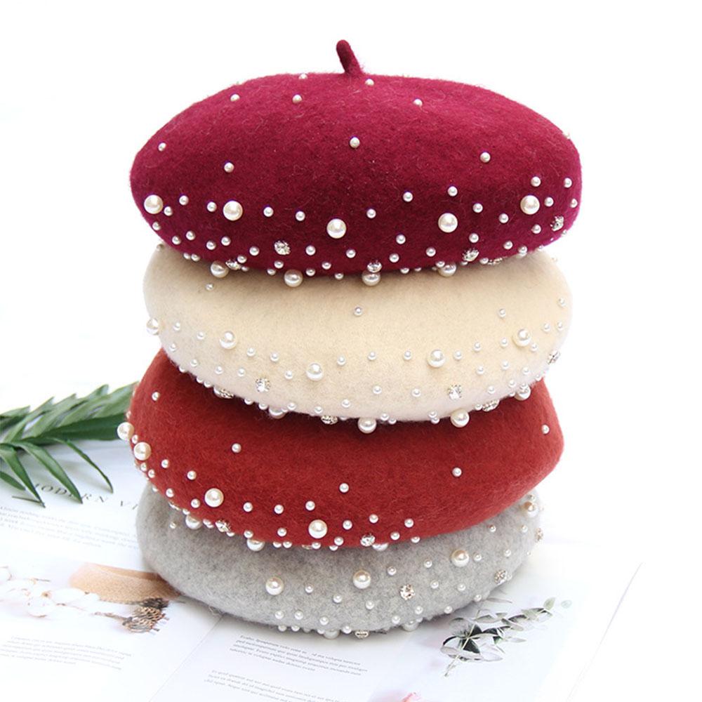 Pearl French Artist Wool Felt Beret Hat Cap